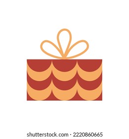Gift Box in wrapping paper with a bow, cartoon style. Trendy modern vector illustration isolated on white background, hand drawn, flat