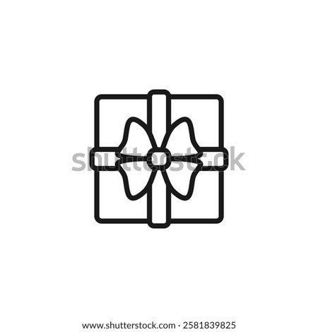 Gift box in wrapping with a ribbon bow. Top view. Vector icon.