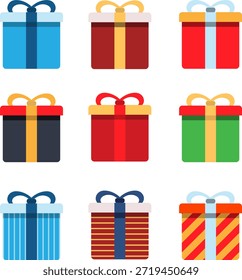 Geschenkbox, Geschenkbox, Geschenkverpackung. Vektorgrafik, Cartoon-Illustration, Poster, Postkarte. Vektor.