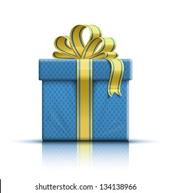 Gift box with yellow ribbon and bow. Vector illustration