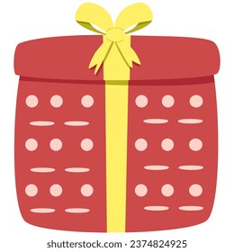 gift box with yellow ribbon bow, present fr christmas decoration, isolate on white background, vector illustration, flat design