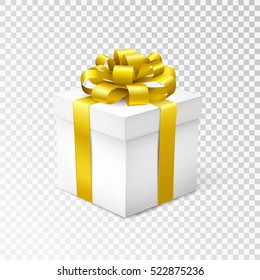 Gift box with yellow ribbon isolated on transparent background. Vector illustration.