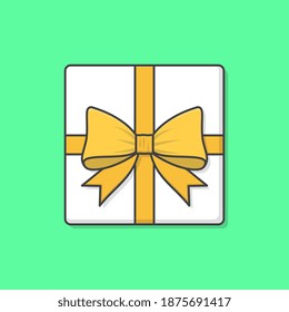 Geschenkbox mit gelbem Ribbon Vektorsymbol Illustration. Geschenkideen zeigen Top an. Geschenkbox Flat-Symbol