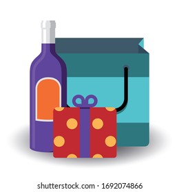 Gift box,bottle and bag icon vector illustration.