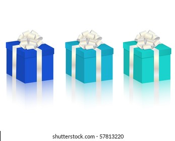 gift boxes in 3 different colors