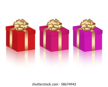 gift boxes in 3 different colors