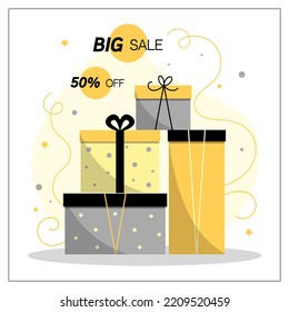 Gift boxes and 50% discount offer.
Vector illustration eps 10 for banners, postcards, invitations, posters, brochures, discount vouchers