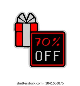 Gift boxes and 70 percent discount label. Hand-drawn collection. Vector illustration.