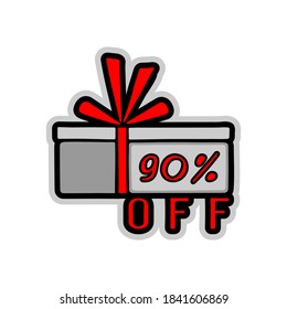 Gift boxes and 90 percent discount label. Hand-drawn collection. Vector illustration.