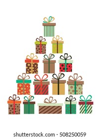 Gift boxes arranged as a Christmas tree