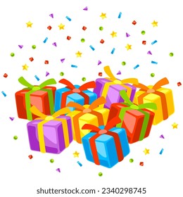 Gift boxes background. Happy Birthday and party illustration.