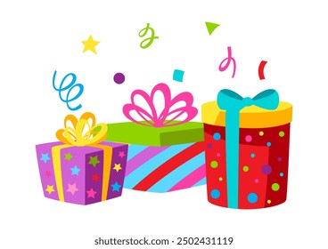 Gift boxes background. Happy Birthday and party illustration.