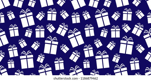 Gift boxes background. presents seamless pattern. Winter holidays print. Simple flat icons. Repeat texture. Vector illustration. Can use for birthday, holiday design, Christmas and New Year wallpaper
