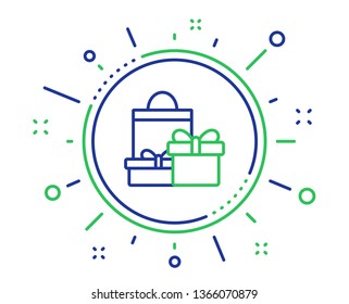 Gift boxes with bag line icon. Present or Sale sign. Birthday Shopping symbol. Package in Gift Wrap. Quality design elements. Technology shopping button. Editable stroke. Vector