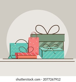 cajas de regalo y bolsa de compra