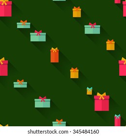 Gift Boxes Birthday Seamless Background. Flat design.