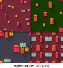 Gift Boxes Birthday Seamless Background set. Flat design.