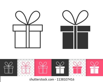 Gift Boxes Black Linear And Silhouette Icons. Thin Line Sign Of Bounty Box. Present Outline Pictogram Isolated On White, Red, Transparent Background. Vector Icon Shape. Gift Simple Symbol Closeup