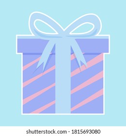 Gift Boxes blue color with Ribbon. Holiday Christmas gift box. Present box icon. Xmas present. Flat style.