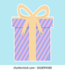 Gift Boxes blue color with Ribbon. Holiday Christmas gift box. Present box icon. Xmas present. Flat style.