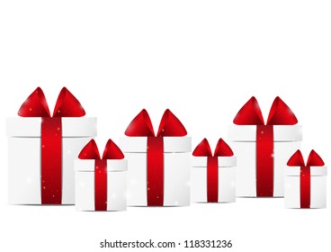 Gift boxes border on white