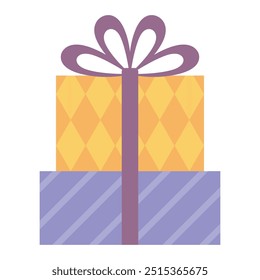 Gift boxes with bow, present for birthday, Christmas, anniversary, surprise. Vector illustration in flat style.