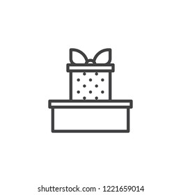 Gift boxes with bow ribbon outline icon. linear style sign for mobile concept and web design. New year present simple line vector icon. Symbol, logo illustration. Pixel perfect vector graphics