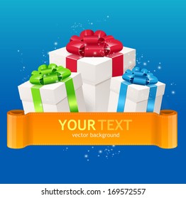 Gift boxes with bow and ribbon for text