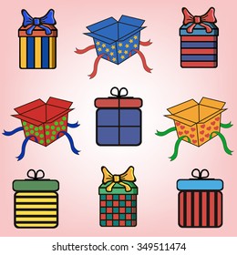 Gift boxes with bows and ribbons