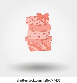 Gift boxes with bows. Vector illustration on a white background. Doodle, cartoon style. Web icon.