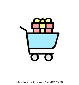 Gift boxes in cart or truck, present icon. Simple color with outline vector elements of present icons for ui and ux, website or mobile application