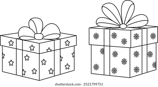 Gift boxes cartoon coloring page. Christmas and Winter Illustration 