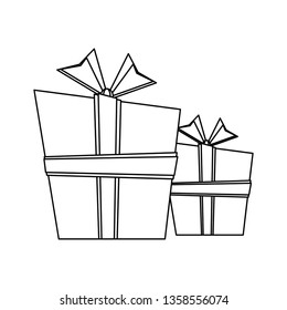 Gift boxes cartoon isolated in black and white