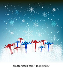 Gift boxes celebrated with snow flex background,New Year Christmas 2020 concept
