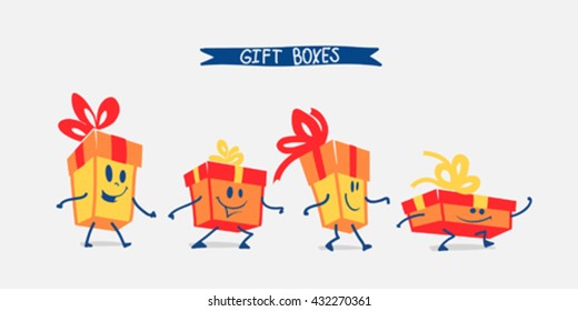 Gift Boxes Character. Vector illustration