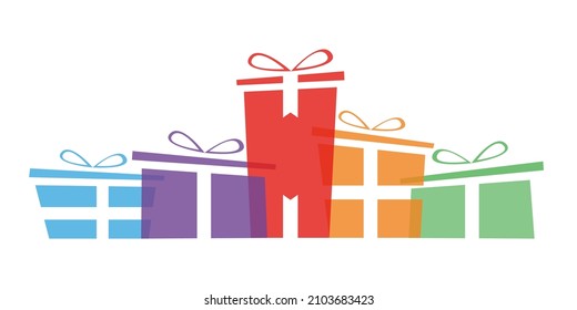 Caja de regalo fondo navideño. Coloridas cajas de presentación con cinta y arco. Ilustración vectorial.