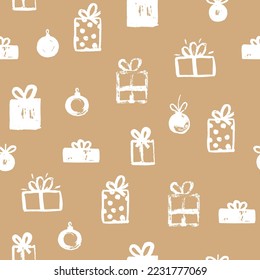 Gift boxes and Christmas ball seamless pattern