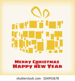 Gift boxes, Christmas, New Year, stripes, squares, yellow, vector, banner, illustration
