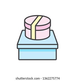 Gift boxes colored line icon.