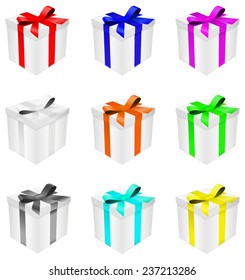Gift boxes with colored ribbons