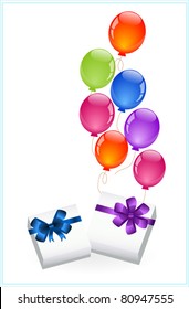 Gift boxes with colorful balloons