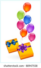 Gift boxes with colorful balloons