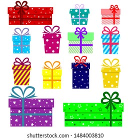 Gift boxes colorful set isolated on white background. Vector