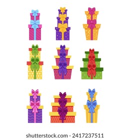 Gift boxes. Colorful gift boxes set. Vector illustration of cute present boxes on white background.