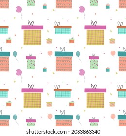 Gift boxes colorfull birthday pattern. Adorable happy birthday pattern. Perfect for wrapping paper