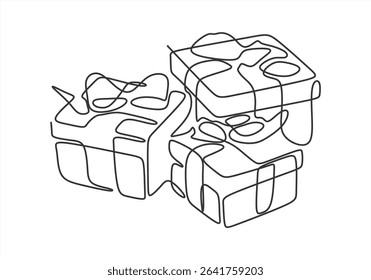 Gift Boxes in Continuous Line Drawing Style. line icon-continuous line drawing. Editable stroke. 
