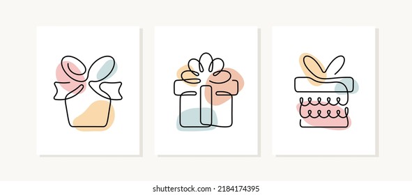 Gift boxes continuous line posters.