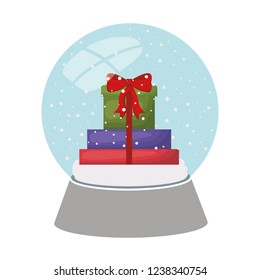 gift boxes in crystal ball isolated icon