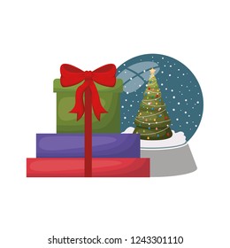gift boxes in crystal ball isolated icon