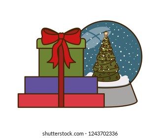 gift boxes in crystal ball isolated icon